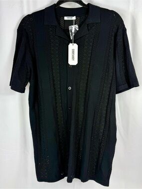 Coofandy Men's Button Up Shirt Size L Short Sleeve Collared Black Resortwear